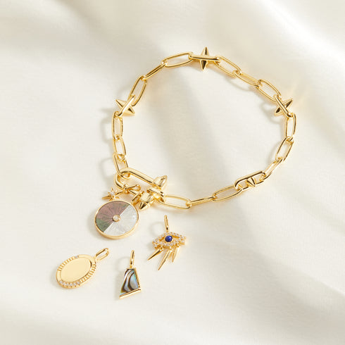 Gold Stud Link Charm Bracelet