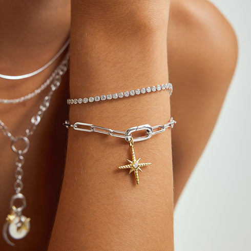 Silver Row Bezel Set Bracelet