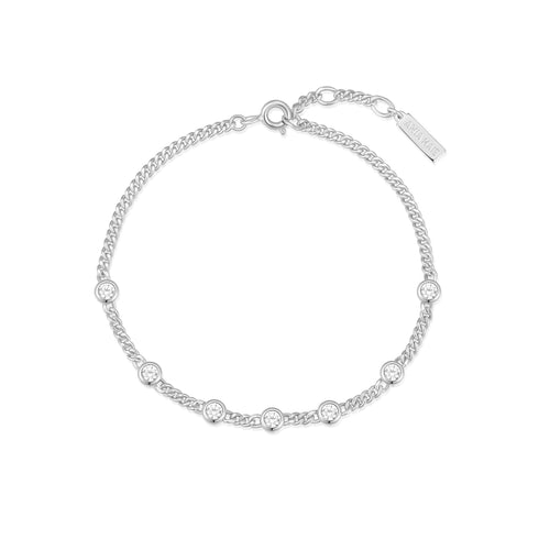 Silver Multi Station Round Stone Chain Bracelet