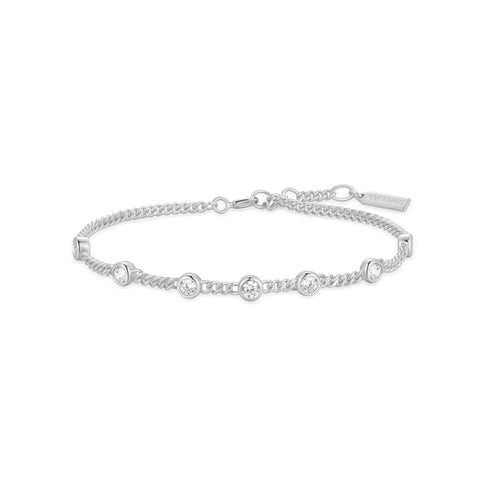 Silver Multi Station Round Stone Chain Bracelet