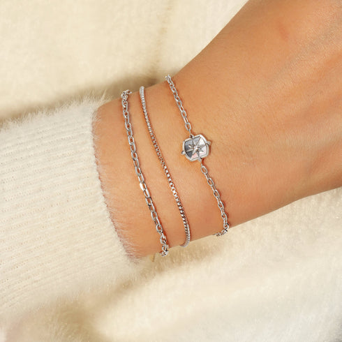 Silver Colour-Block Mother of Pearl Star Bracelet