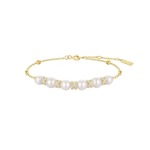 Gold Sparkling Braided Shell Pearl Bracelet