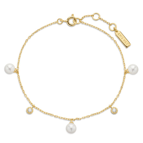 Gold Shell Pearl & Sparkle Drop Station Bracelet