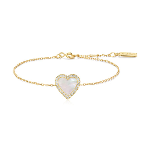 Gold Mother of Pearl Halo Heart Bracelet