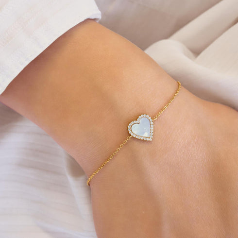 Gold Mother of Pearl Halo Heart Bracelet