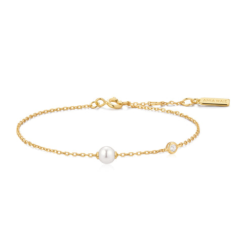 Gold Shell Pearl & Bezel-Set Sparkle Bracelet