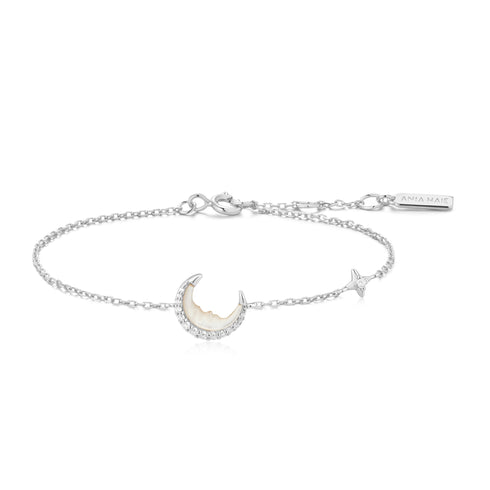 Silver Mother-of-Pearl Crescent Moon Bracelet