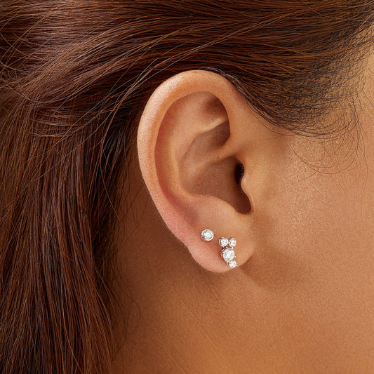 Silver Pavé Climber Barbell Earrings