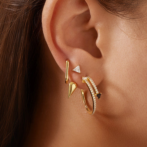 Gold Pave Double Arrow Stud Hoops