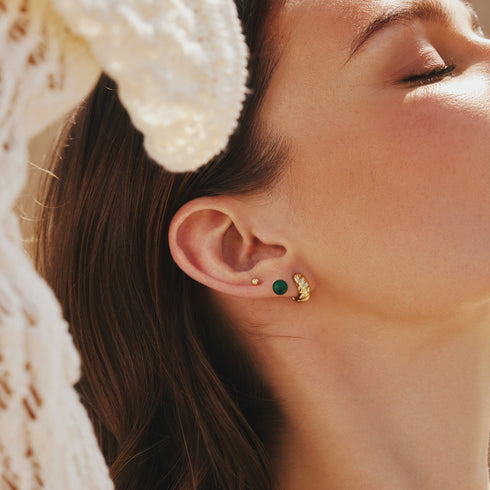 Gold Malachite Sphere Stud Earrings