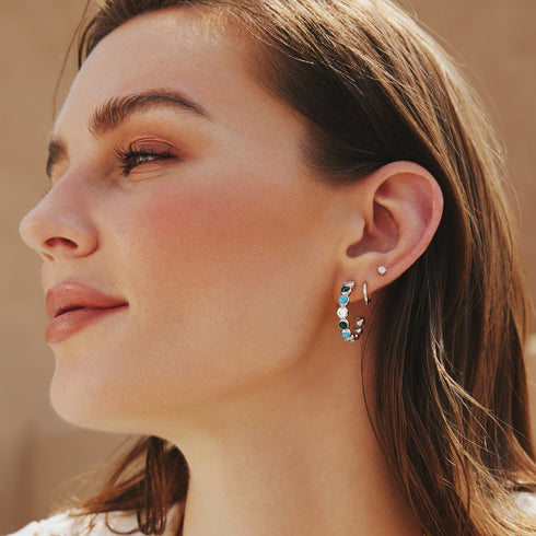 Silver Malachite and Turquoise Large Hoops