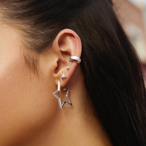 Silver Sparkling Star Stud Earrings