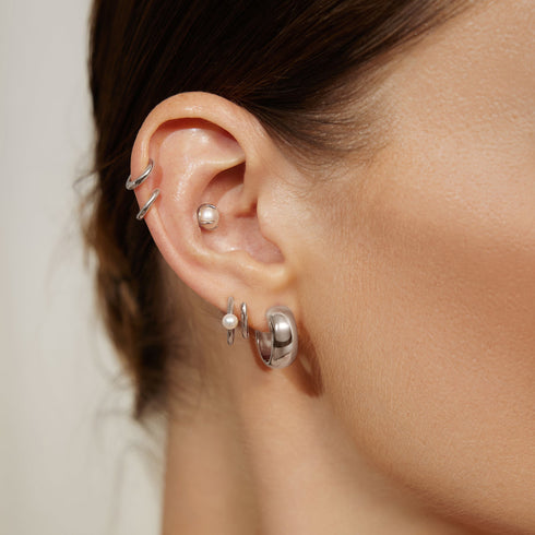 Silver Chubby Medium Huggie Hoop Earrings