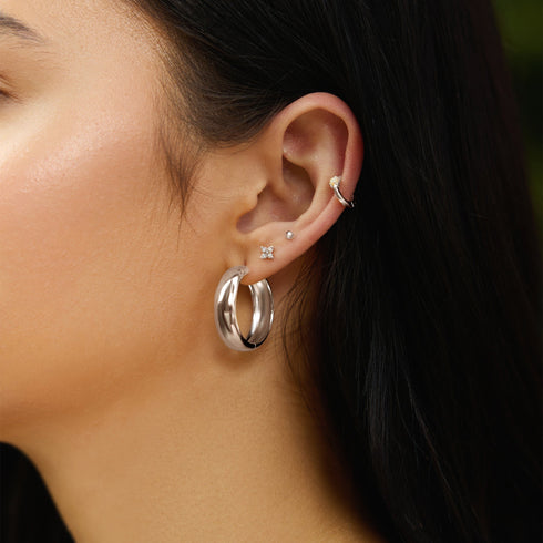 Silver Four-Petal Stud Earrings