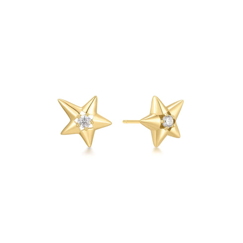 Gold Sparkling Star Drop Stud Earrings