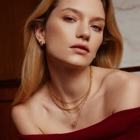 Gold Celestial Chunky Huggie Hoop Earrings