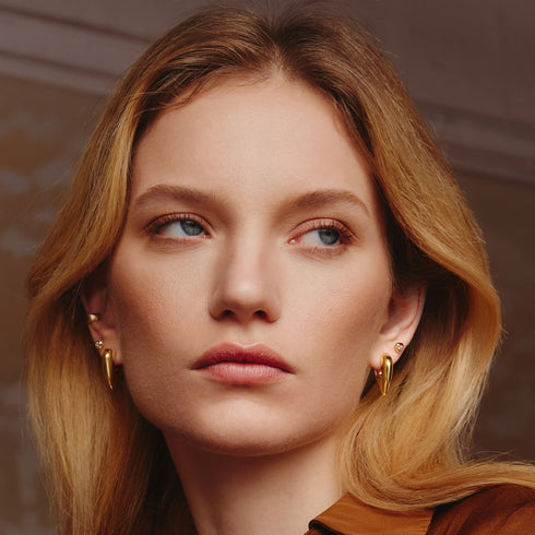 Gold Tiger Eye Huggie Hoop Earrings