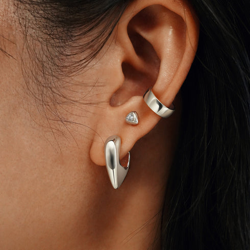 Silver Sparkling Shield Stud Earrings