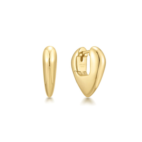 Gold Puffy Shield Huggie Hoop Earrings