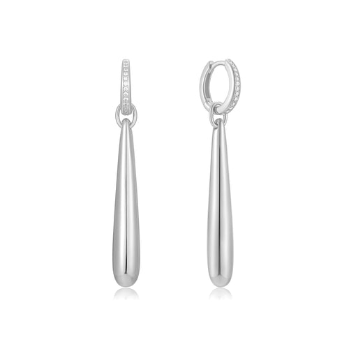 Silver Long Water Droplet Drop Earrings