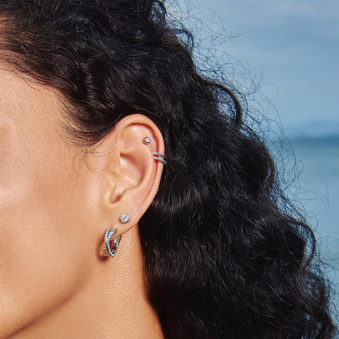 Silver Entwined Dual Huggie Hoop Earrings