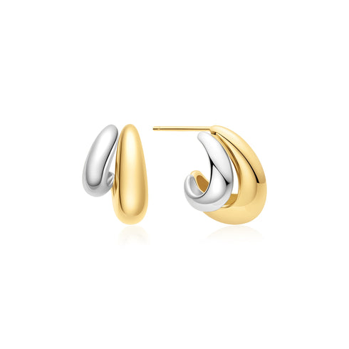 Two-Tone Dome Stud Hoop Earrings