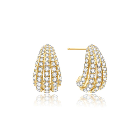 Gold Pavé Shrimp Stud Hoop Earrings