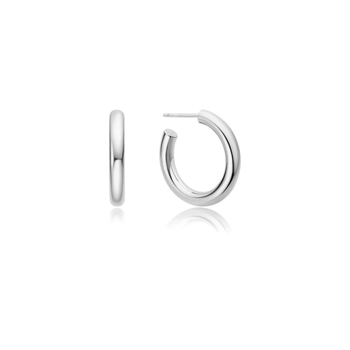 Silver Classic Tube Medium Huggie Hoop Earrings