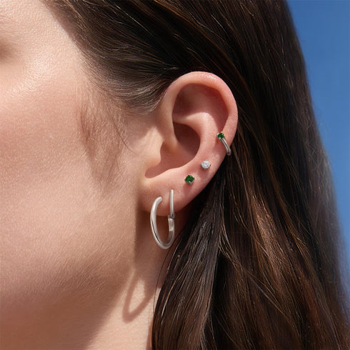 Silver Green Stud Earrings
