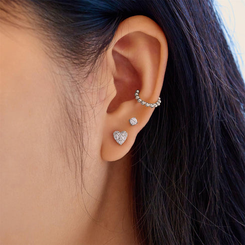 Silver Pavé Heart Stud Earrings