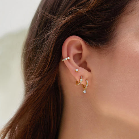 Gold Graduated Sparkle Huggie Hoop Earrings