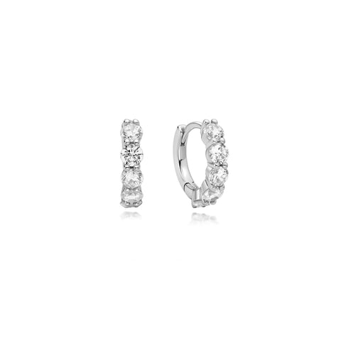 Silver Quintet Sparkle Huggie Hoop Earrings