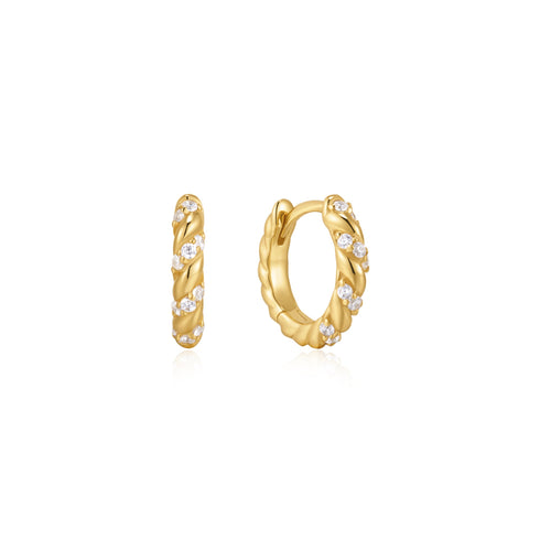Gold Sparkle Twisted Huggie Hoop Earrings