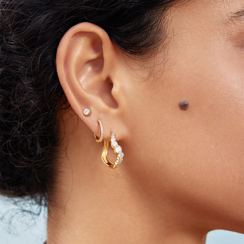 Gold Sparkling Tide Huggie Hoop Earrings