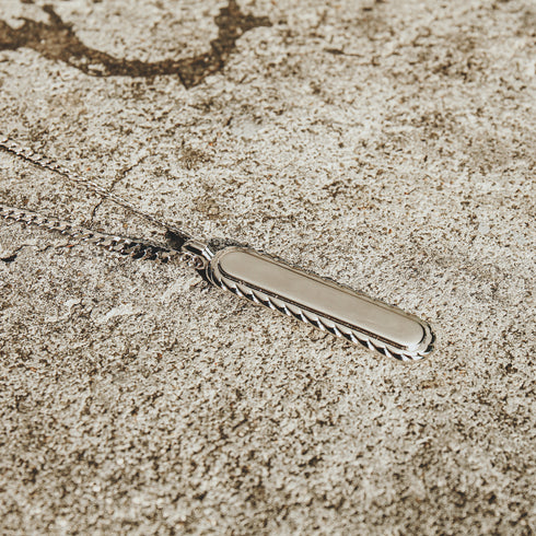 Excliv Jester Silver Necklace with Long Oval Pendant