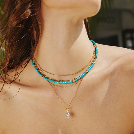 Two-Tone Eight-Pointed Star Signet Necklace