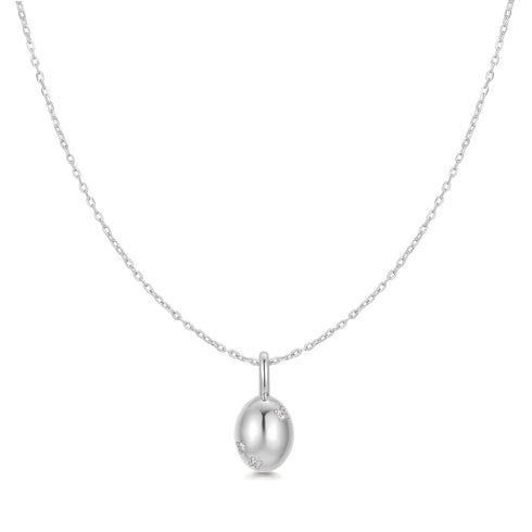 Silver Floral Oval Pendent Necklace