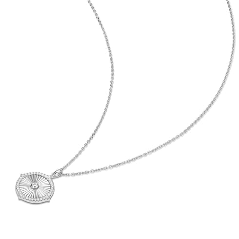 Silver Diamond-Cut Sunny Disc Necklace