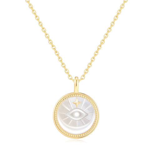 Gold Evil Eye Mother-of-Pearl Medallion Necklace