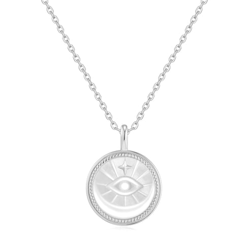Silver Evil Eye Mother-of-Pearl Medallion Necklace