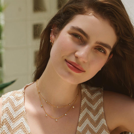 Gold Classic Bezel-Set Station Necklace