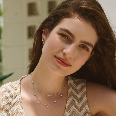 Silver Classic Bezel-Set Station Necklace