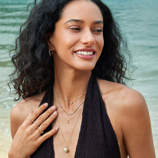 Gold Shell Pearl Halo Evil-Eye Necklace