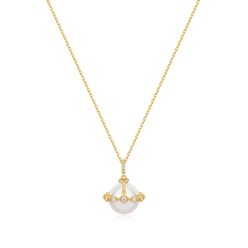 Gold Shell Pearl Halo Evil-Eye Necklace