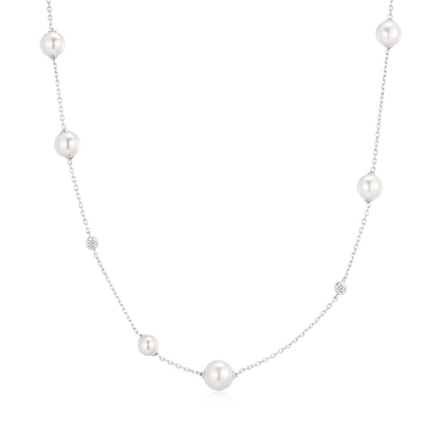Silver Asymmetric Shell Pearl Station Necklace