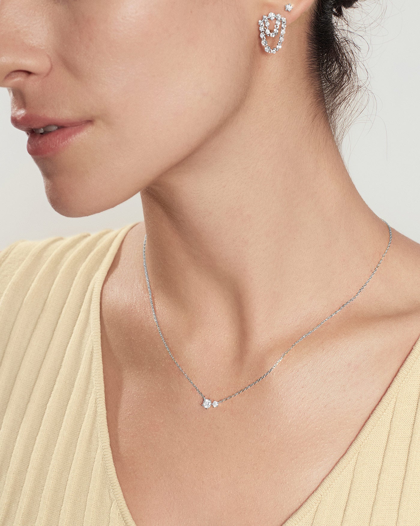 Silver Prong Set Duo Necklace