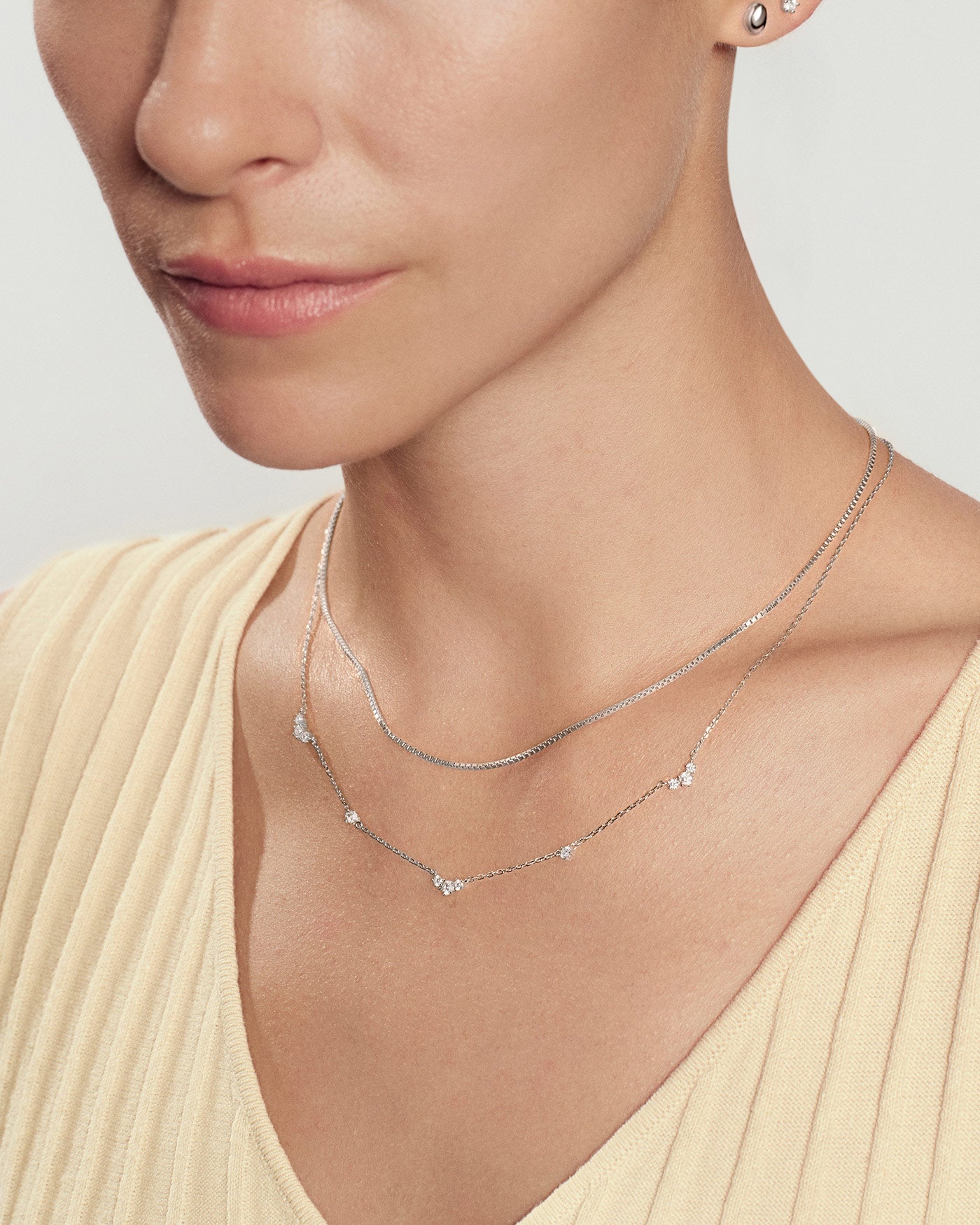Silver Cluster & Single Station Necklace
