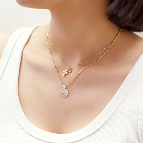 Gold Gold Shell Pearl Cross Charm
