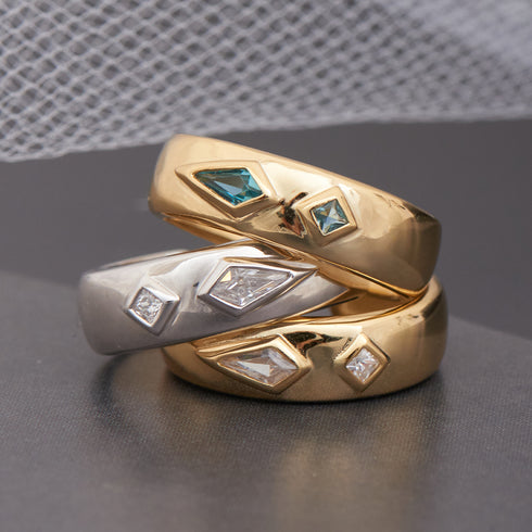 Silver Sparkle Emblem Thick Band Ring