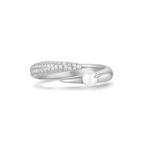 Silver Sparkle Pearl Crossover Adjustable Ring
